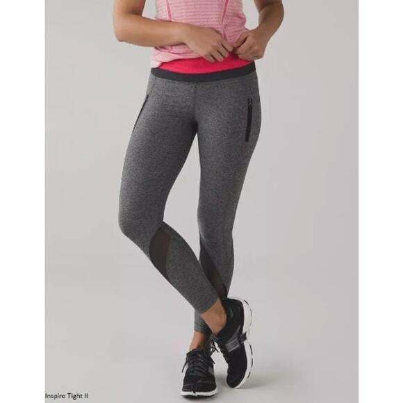 Lululemon Inspire Tight II Deep Coal‎ Grey Mesh Full Length Size 6 - Picture 1 of 7
